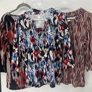 3 Christopher & Banks Woman's Medium 3/4 Sleeve Pop Over Print Design Tops Lot